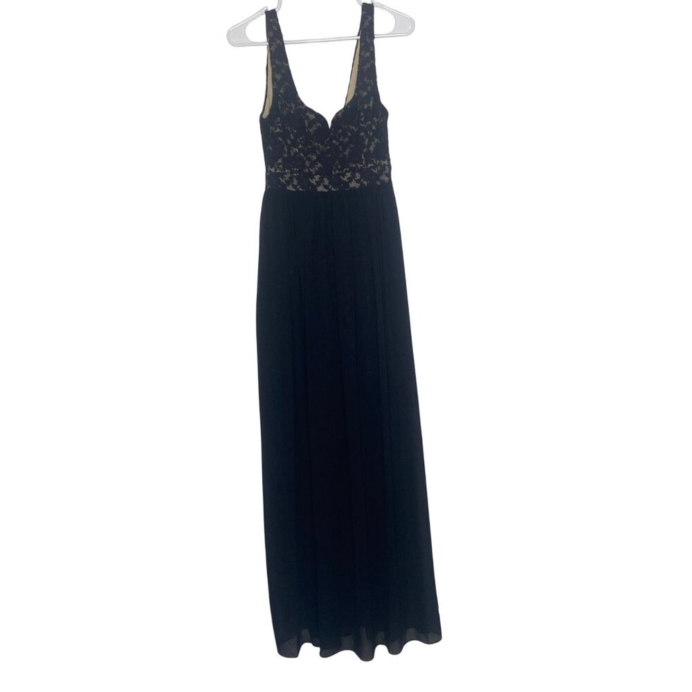 Gianni Bini Maxi‎ Dress Womens Size S Black Lace Sheer Sweetheart Empire Prom